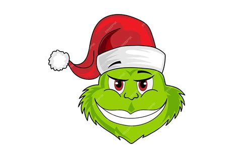 Premium Vector | Grinch face with a big grinch hat