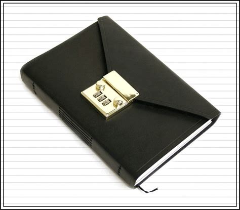 Black Leather Journal with Polished Brass Combination Lock and