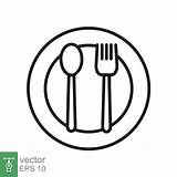Spoon And fork On A Plate Icon Simple Outline Style Kitchen Utensil  sketch template