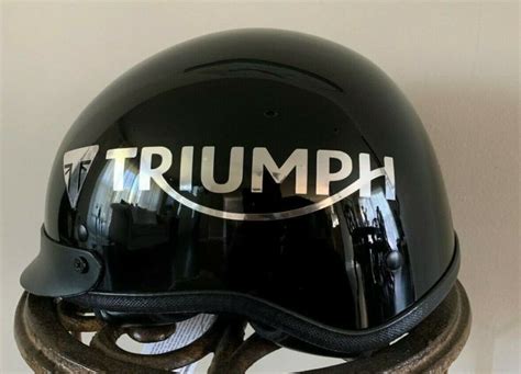 Triumph Motorcycle Half Helmet Glossy Blk DOT Cruiser Chopper Biker Logo Custom - KLP Customs