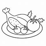 Coloring Page roasted chicken On A Plate With Tomatos  Premium AI sketch template