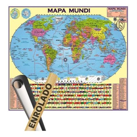 Mapa Mundi Politico Escolar Poster Geografia Mundo Globo em Promoção na ...