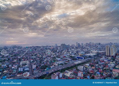 Manila City Skyline Nightview , Manila , Philippines Editorial ...