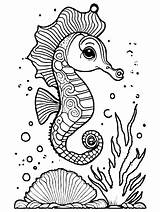 Seahorse In Coral Coloring Page · Creative Fabrica sketch template