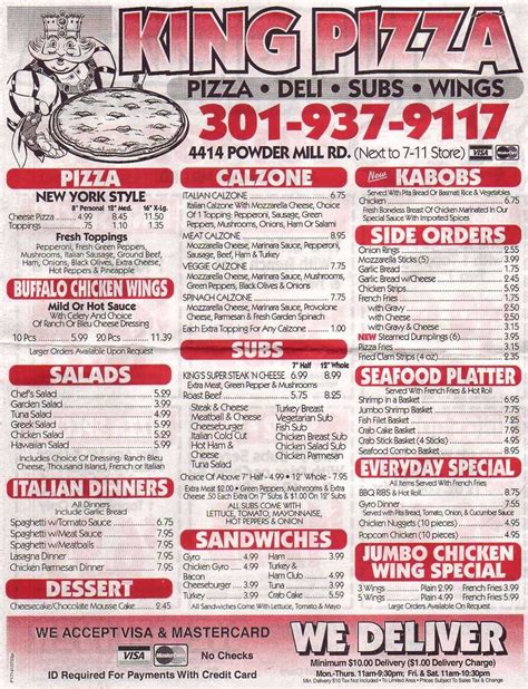 King Pizza Menu, Menu for King Pizza, Beltsville, Prince George's County - Urbanspoon/Zomato