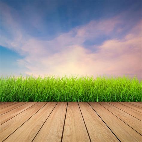 Wooden floor with green grass Stock Photo by ©phonlamai 136760872
