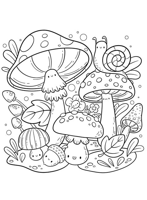 Mushroom and cute animals sheet - Free Printable Coloring Pages