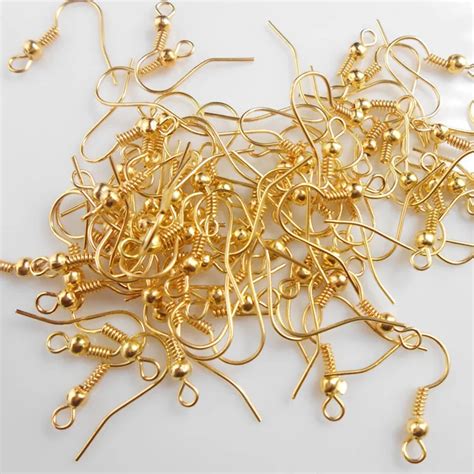 50PCS A Lot Wholesale Making Jewelry Findings Yellow Gold Plated Hook ...