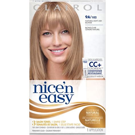 Clairol Nice 'n Easy, 9A/102 Natural Light Ash Blonde, Permanent Hair Color, 1 Kit Female Hair ...