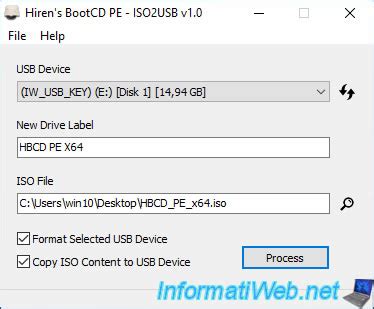 Créer une clé USB bootable de Hiren Boot CD PE - Live CD - Tutoriels - InformatiWeb