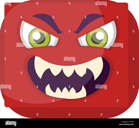 Sqaure red emoji face with evil smile vector illustration on a white background Stock Vector ...