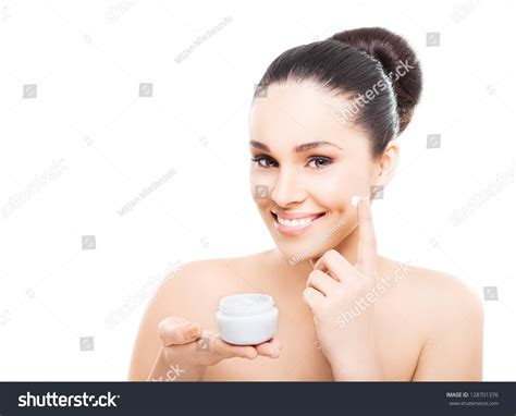 Beautiful Woman Using Skin Care Product Stock Photo 128701376 ...