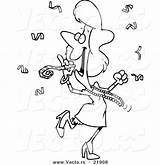 Vector Of A Cartoon Celebrating Woman  Outlined Coloring Page sketch template