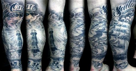 Nautical leg sleeve by Eric Marcinizyn in Delaware. : tattoos