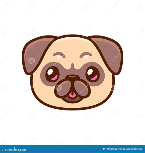 Cute cartoon pug face stock vector. Illustration of portrait - 178909252