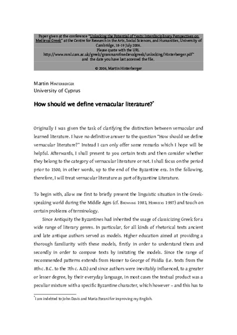 (PDF) How should we define vernacular literature? | Martin Hinterberger - Academia.edu