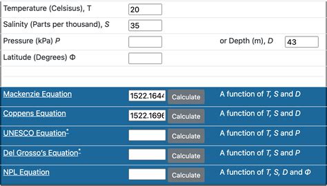 Speed of Sound in Water Calculator