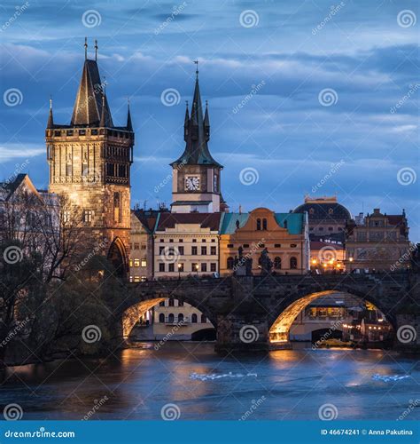 Charles Bridge in Prague at Sunset Stock Image - Image of europe, bridge: 46674241