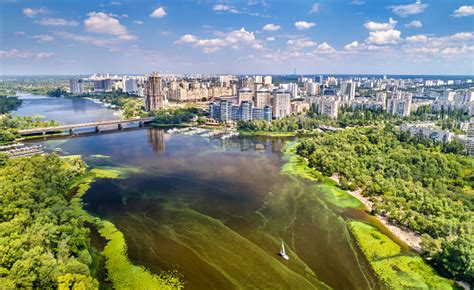 Aerial View Of The Dnieper River In Kyiv Ukraine Stock Photo - Download ...