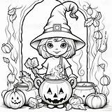 witch cauldron Simple Children coloring Page Halloween Cute White  sketch template