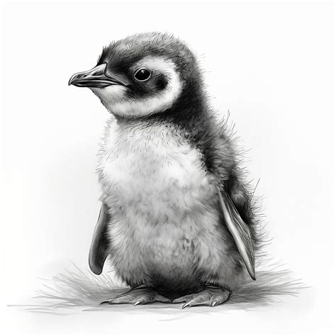 Wall Art Print | Baby penguin, drawing black and white | Europosters