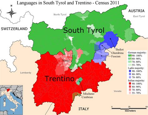 Languages in South Tyrol and Trentino, Italy (2011) Living Language ...