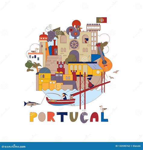 Portugal. Map of Attractions of Lisbon. Historical and Cultural. Tourism, Travel Stock Vector ...