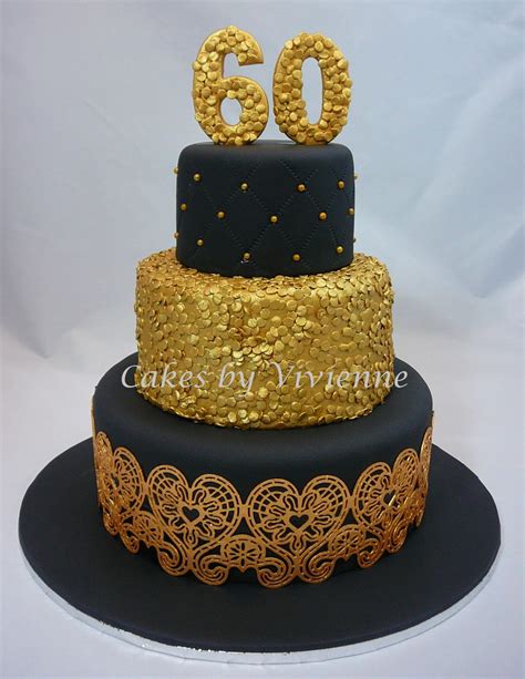 Black & Gold 60Th Birthday Cake - CakeCentral.com