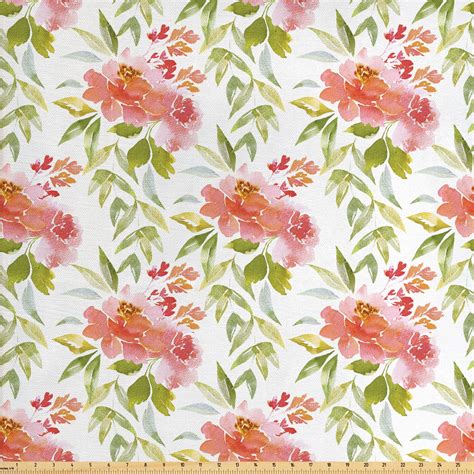 Vintage Rose Fabric by The Yard, Watercolor Leaves and Flowers Pattern ...