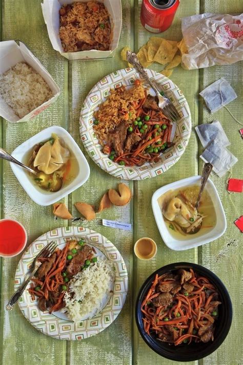 Chinese Take Out Food Spread on a Table; From Above - Stock Photo ...