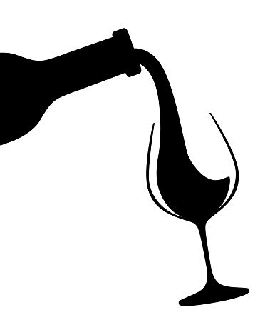 Black Silhouette Abstract Logo Or Illustration Red Wine Pouring From Bottle To Glass Flat Vector ...