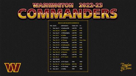 2022-2023 Washington Commanders Wallpaper Schedule