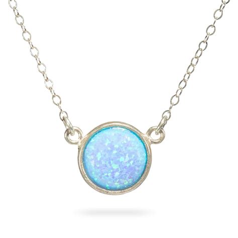 Amazon.com: Blue Opal Pendant Necklace Sterling Silver Gemstone Circle 10mm Opal Pendant: Handmade