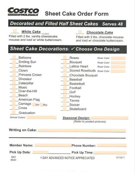 COSTCO CAKE ORDER FORM | Download or ORDER ONLINE - Bakery Data