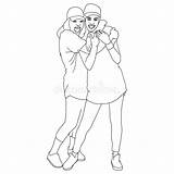 Coloring Pages A Girl Hugs The From Behind Happy Friends Moment  sketch template