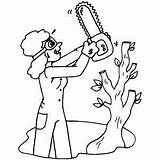 Woman Cutting Tree Down Coloring Page sketch template