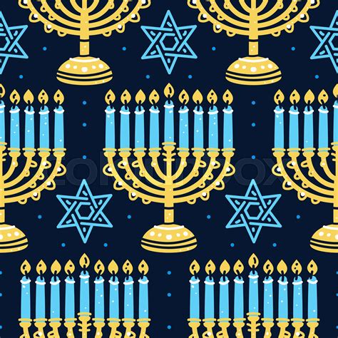 Happy Hanukkah pattern with menorah, traditional candles seamless ...