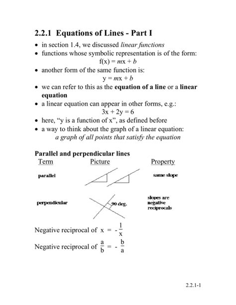 2.2.1 Equations of Lines - Part I