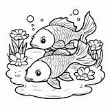 Download Fish Swimming In Pond With Flowers And Leaves Coloring Pages  sketch template