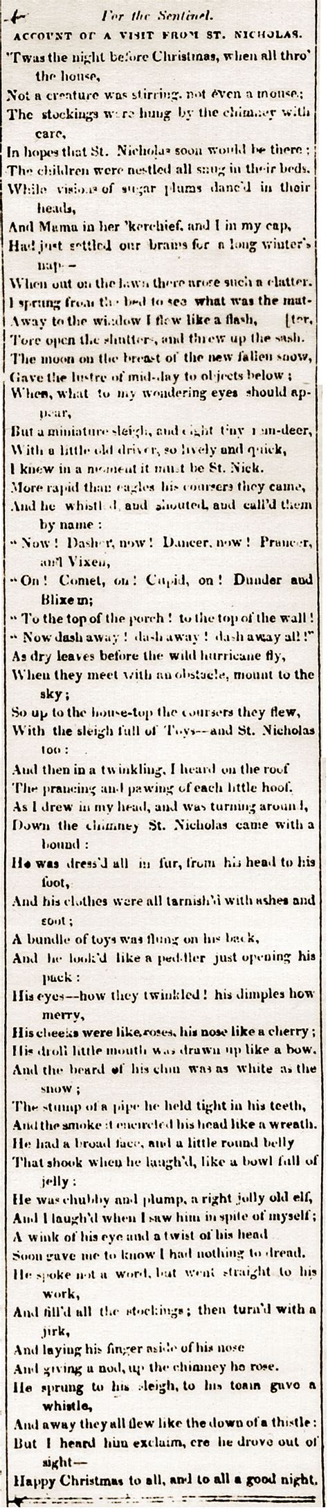 Original Text of 'A Visit From St. Nicholas' in the Troy Sentinel, 1823