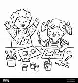 Kids Drawing At Kindergarten Illustration In Cartoon Doodle Style Cute  sketch template