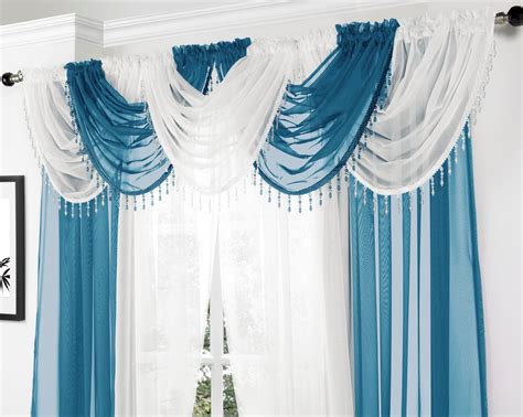 Ians Emporium Teal Voile Curtain Swag with Crystal Beaded Trim: Amazon.co.uk: Kitchen & Home ...
