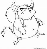 Coloring Monsters Devil Pitchfork Holding Online Little Pages Printable  sketch template