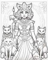 Coloring Egyptian Bastet Pages Goddess Egypt Cat Gods Ancient Goddesses  sketch template