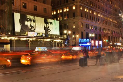 Taxis Along New York City S 7th Ave at Night Editorial Photography - Image of travel, apple ...