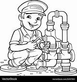 A plumber Repairing Pipe At Work coloring Page Vector Image sketch template
