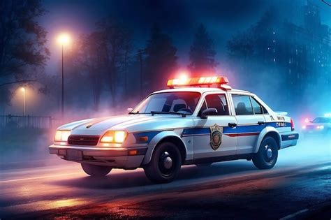 Premium Photo | Police car chasing a car at night with fog background 911 Emergency response ...
