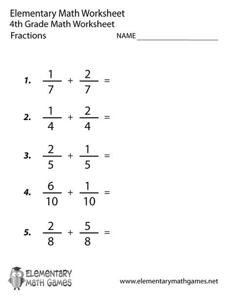 Fourth Grade Adding Fractions Worksheet