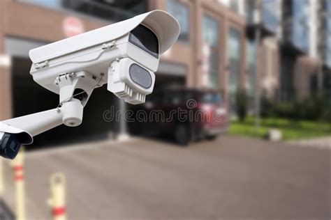 Closeup CCTV Camera Monitoring in the Cars Park. an Automated Car ...