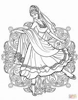 Indian Woman Dancing In A Traditional Dress coloring page  Free sketch template